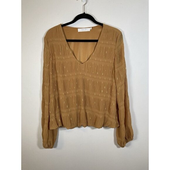 ASTR THE LABEL Top Womens XL Long Balloon Sleeve Gold Metallic Blouse Flowy - Picture 1 of 6